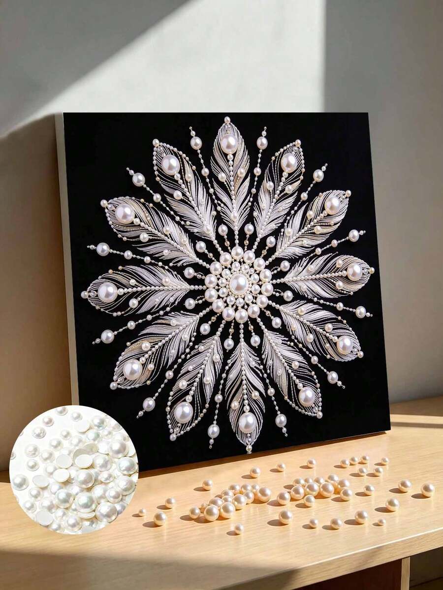 Handmade Pearl Painting Set, Pearl Feather Flower Pattern Design, Full Set Of Hand Tools, Wall Decoration, Holiday Gifts. - A - View 1