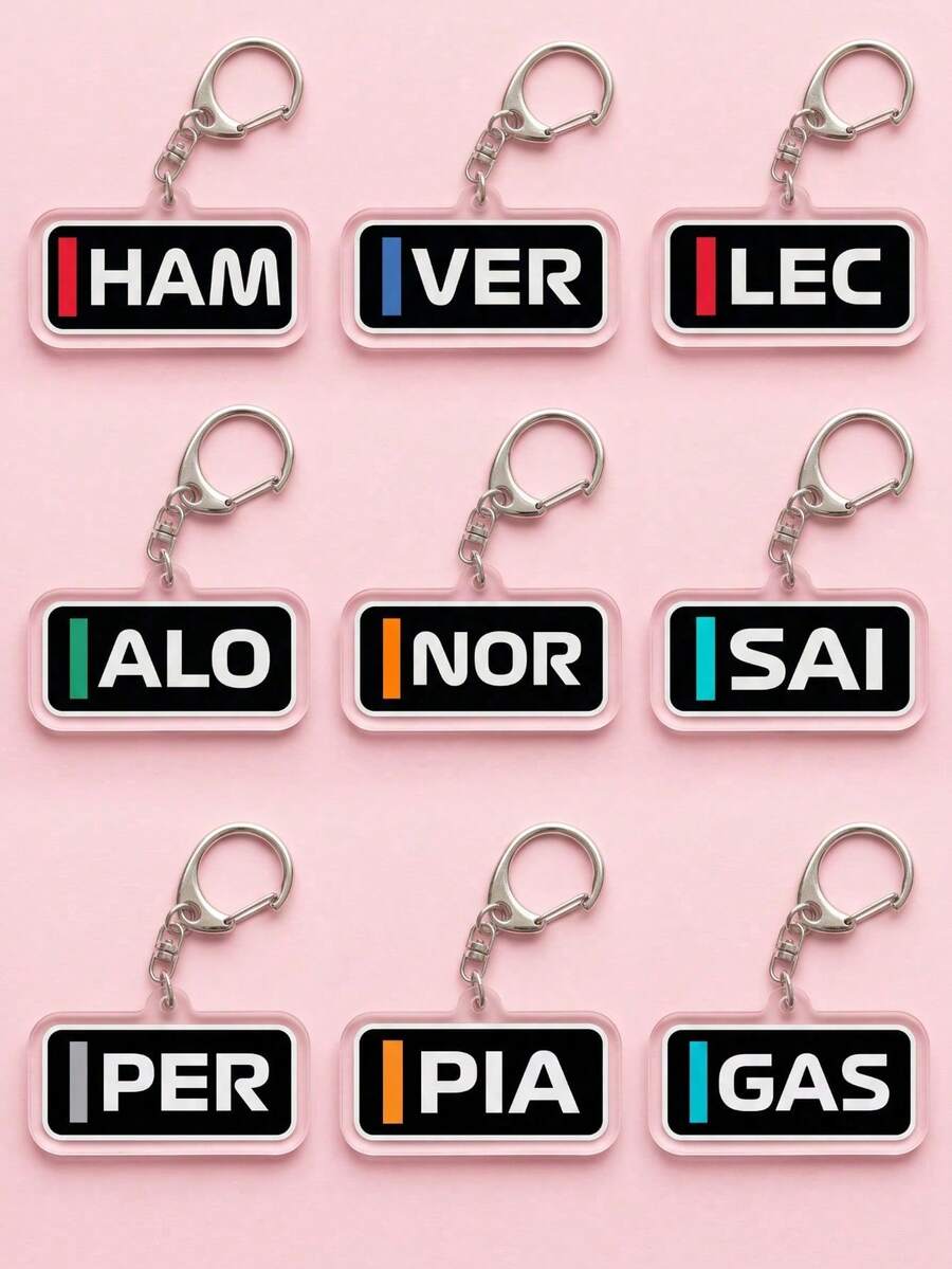 1pc/9pcs F1 Driver Abbreviation Logo Acrylic Keychains, Featuring Multiple Iconic Helmet Patterns Of Famous Drivers, Sports Style, High-Transparency Acrylic Material, High-Definition Printing With Exquisite D-Shaped Buckle, Fashionable Bag Charm And Race Merchandise, Suitable For Back-To-School Season, Fan Gatherings, Daily Wear And Fan Gifts, All Seasons. - Multicolor - View 1