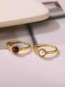 1件不鏽鋼復古太陽戒指，女性熱門個性化圓形戒指飾品 - JZ10591 - 查看 1