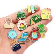 10pcs Outdoor Camping Series Enamel Pendants Tent Campfire Map Compass Charms DIY For Jewelry Making Accessories - Camping Series - View 2