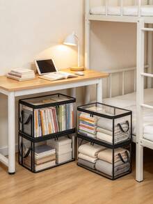 1pc White Transparent Thickened Storage Box, Double Zipper Lid Closed Storage Box, Ideal For Classifying And Storing Clothing, Blankets, Pants, Underwear, Space-Saving Design For Office And Home Organization, Wardrobe Storage System - Multicolor - View 2
