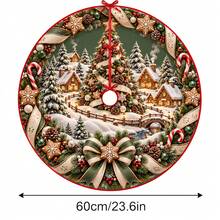 1件冬季雪村插圖圖案聖誕樹裙，優雅配色節日裝飾，5種尺寸，中性節日禮物，適合居家與派對聖誕家居裝飾 - 冬日雪鄉村莊插畫 - 查看 15
