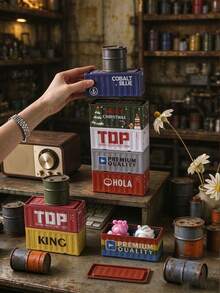 1/2/3pcs Metal Mini Shipping Container Storage Box, Vintage Industrial Cargo Container Shaped Tin Box, Desktop Organizer For Small Stuff, Retro Tabletop Decor Gift - Multicolor - View 8