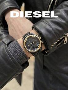 Diesel DZ7418 Men's Large Dial Dual-Tone Wristwatch, Quartz Chronograph Multi-Time Zone Dial, Black & Gold Metal Case, Industrial Street Style Men's Accessory - Black - View 7