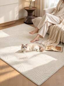 1pc Cream White Rectangular Living Room Decorative Rug, Machine Washable, Minimalist Bedroom Bedside Home Decor Carpet, Skin-Friendly Soft Home Rug, Sunny Living Room Corner Decoration, Suitable For Living Room And Bedroom, Ins Style Japanese Korean Home Decor Blanket - Beige - View 19