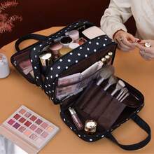 Polka Dot PU Makeup Bag, Multi-Layer Compartment Handheld Travel Toiletry Organizer, Large Capacity Multi-Pocket With Luggage Strap, Waterproof Cosmetic & Skincare Storage Bag, Portable Makeup Tool Organizer For Short Trips And Business Travel - Multicolor - View 10