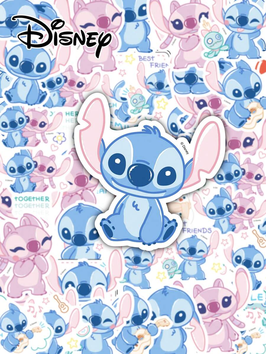 50pcs Stitch & Angel Personalized Cartoon Stickers, Rich Patterns, Glue-Free Easy Application, Decorate Tumblers, Luggage, Notebooks, Stationery Boxes, Computers, Journals, Portable And Easy To Store, Cartoon Fan DIY Collectible Stickers - Multicolor - View 1