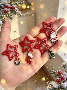 4pcs Set - Creative Christmas Star Hair Clips, Perfect For Christmas Parties, Holiday Gatherings And Festive Photo Props - Multicolor - View 1