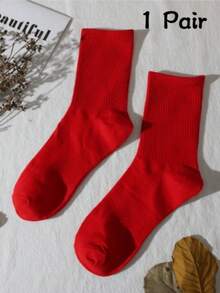 1 Pair 2 Pairs Unisex Couple Socks, Simple Versatile Solid Red, INS College Style Skateboard Socks, Sports Socks, Sister Socks, Mid-Calf Socks, Daily 3/5/10 Pairs - Red - View 9