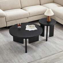 Modern Round Coffee Table Set With Fluted Texture Living Room Table Side Table Coffee Table - Elegance & Functionality For Living Room And Office (2 Pieces) - Black - View 4