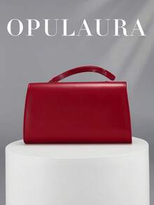 OpulAura 酒紅色復古純色手拿包，百搭小手提包，時尚 PU 女款包，適合婚禮、派對、舞會、晚餐等場合 - 酒紅色 - 查看 5