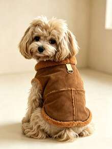 1 Pc Classic Solid Fleece Dog Vest For Autumn &Winter Warm Pet Jacket For Small And Medium Size Pets - Brown - View 4