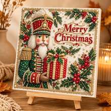 Kit Lukisan Seni Mutiara DIY 7,87x7,87 Inci - Nutcracker, Berisi Mutiara Bulat, Permata Berkilau, Simbol Transparan, Set Lengkap Alat dan Mutiara Cadangan, Hadiah Halloween & Natal, Dengan Bingkai Dalam - Set Natal - View 7