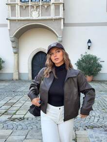 Jeta Ari Spring New Vintage Leather Jacket, Short Style, Regular Fit, Suitable For Valentine's Day - Brown - View 1