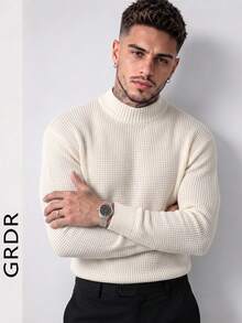GRDR Men's Autumn/Winter Jacquard Half-High Neck Long Sleeve Sweater - Apricot - View 1