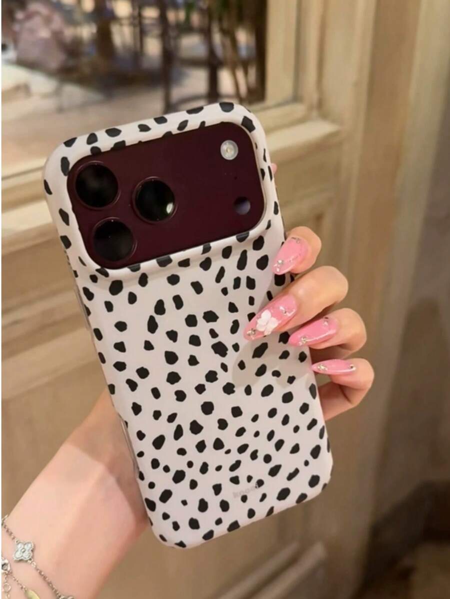 Korean Ins Style Cream White With Black Dots Phone Case Compatible With Apple 18 Pro Max, 17 Pro Max, 15 Pro, 16 Pro, 17 Pro, Matte Soft Full Coverage Anti-Drop Protective Cover For Women - Multicolor - View 1