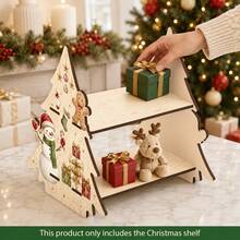 Christmas Wooden Double-Layer Display Rack, Gingerbread Man And Snowman Pattern Desktop Storage Rack, Freestanding Desktop Organizer, Suitable For Christmas, Entryway, Coffee Bar And Home Decor, Vertical Storage Rack - Multicolor - View 4