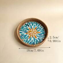 Handmade Woven Rattan Decorative Plate, Diameter 5.51 Inches, Height 0.984 Inches, Colorful Shell Decorative Plate, Home Rattan Decorative Plate - Multicolor - View 40