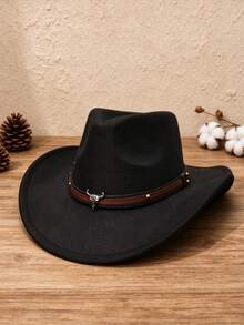 Unisex Western Cowboy Hat, Classic Rolled Brim Fedora, With Buckle Belt - Multicolor - View 1