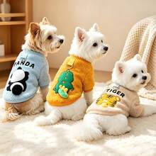 1pc Cute Pet Vest, Casual & Comfortable, Autumn/Winter Style For Cats & Dogs, 3D Dinosaur Tiger Leopard Panda Pattern Warm Vest, Suitable For Small To Medium Sized Pets - Multicolor - View 1