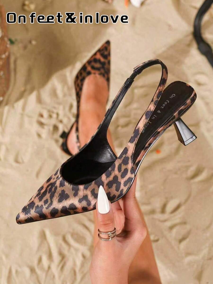 On feet& in love 女款時尚優雅尖頭低鞋口後繫帶高跟單鞋,百搭日常通勤與洋裝搭配 - 咖啡棕 - 查看 1