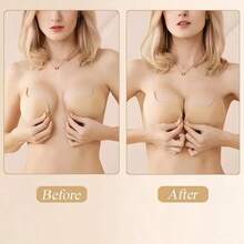2PCS Nude & Black Adhesive Bras For Women, Reusable Push-Up Bra, Invisible Backless Bra Suitable For All Seasons - Multicolor - View 4