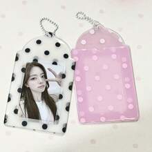 Cute Polka Dot Semi-Transparent Photo Frame Card Holder, Minimalist Healing Desktop Decor Storage, Student Photography Essential, Can Store Small Cards And Instant Photos, Suitable For Idol Fans, Desktop Display Collection, Birthday Holiday Gift, Home Desk Decoration Use - A - View 3