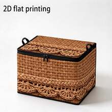 1 hộp lưu trữ gấp gọn đa năng in 2D phẳng họa tiết ren đan giả mây, có khóa kéo và tay cầm hai bên, dùng đựng quần áo và đồ dùng linh tinh, trang trí nhà cửa và phòng ngủ - màu nâu - Xem 6