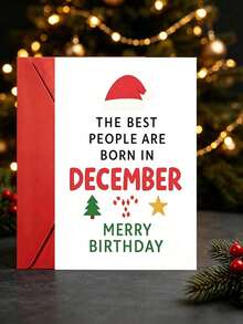 1pc Christmas December Birthday Greeting Card, The Best People Are Born In December Blessing Card, Christmas Theme Happy Birthday Card With Red Envelope, Christmas Birthday Blessing Card For Friends And Family Born In December - Multicolor - View 1