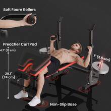 SOOZIER Adjustable Weight Bench With Leg Extension, Barbell Rack, Preacher Curl Pad, Butterfly, Multi-Function Home Gym Bench For Strength Training, Red - Black - View 7