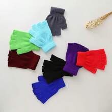 1 Pasang Sarung Tangan Tanpa Jari Akrilik Warna Polos untuk Musim Dingin - A - View 3
