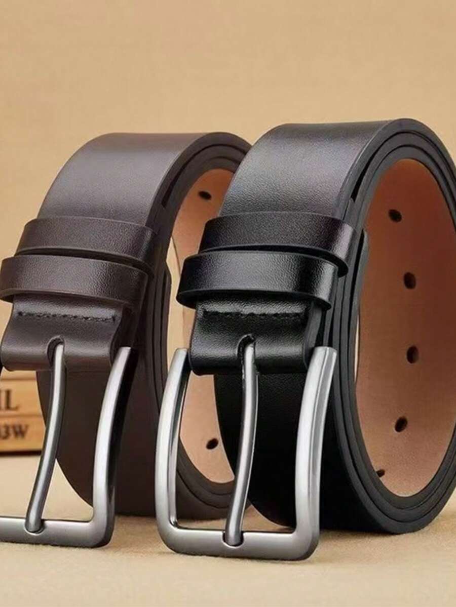 2pcs Men's Casual Genuine Leather Jeans Belts, Classic Work Business Formal Belts With Claw Buckle - A - View 1
