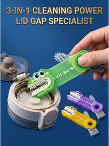 3PCS/2PCS/2026 New Multifunctional 3-In-1 Cup Lid Brush, 1-Second Disassembly, Spiral Dense Bristles, Deep Cleaning Tea Stains And Milk Residue, Comes With Dust-Proof Storage Case, Portable For Travel, Cartoon Crocodile Design, Beautiful And Practical, Mini Compact Space-Saving, Fully Detachable Design For Quick Rinsing And Drying, No Mold, Multi-Purpose Cleaning Tool For Baby Bottles/Straw Cups/Insulated Cups, Gap Cleaning Brush In Purple/Green/Yellow - A - View 2