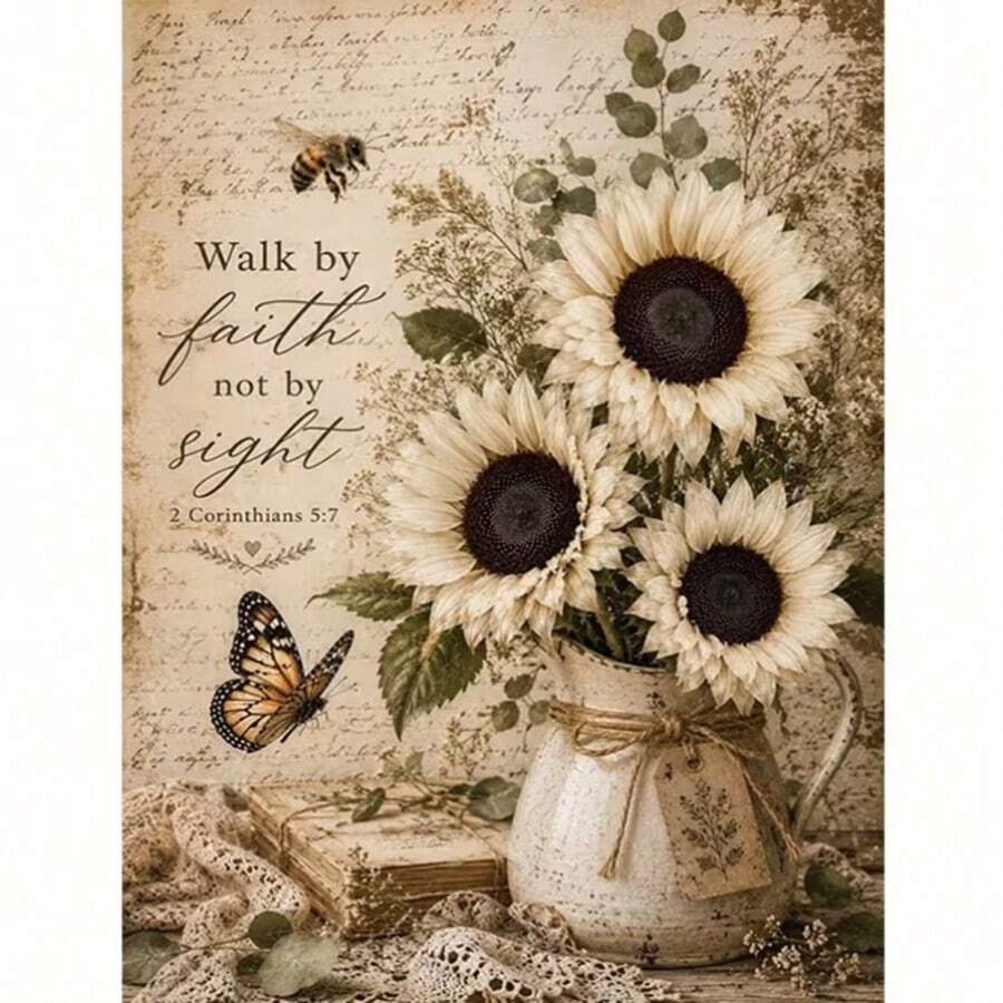 1PC DIY 5D Diamond Painting Kit Sunflower Pattern - Round Full Diamond Art Mosaic Craft, Home Wall Decor, Frameless - No Frame - View 1
