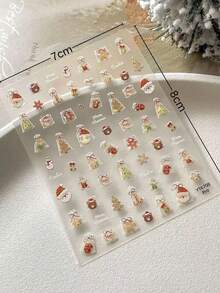 1pc Christmas Cartoon Cute Nail Art Stickers, Santa Claus, Gift Bag, Christmas Tree Cartoon Patterns, Lightweight And Easy To Use, Holiday DIY Nail Decoration Accessories - Multicolor - View 5