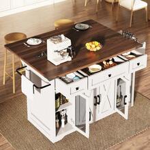 Kitchen Island Trolley With Extendable Worktop, 91cm Working Height, White/Black, Load Capacity Up To 75kg - White + MDF - View 5