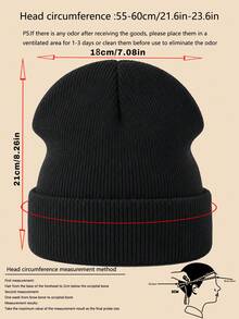 2pcs Unisex Outdoor Warm Solid Color Beanie Knit Hat Suitable For Daily Wear - Black+Orange - View 4
