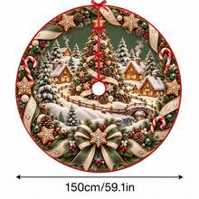 1件冬季雪村插圖圖案聖誕樹裙，優雅配色節日裝飾，5種尺寸，中性節日禮物，適合居家與派對聖誕家居裝飾 - 冬日雪鄉村莊插畫 - 查看 11