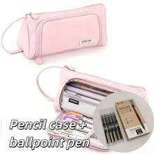 Triangular Pencil Case, Multi-Compartment Stationery Storage Bag, Zippered Pencil Pouch, Portable Pen Holder, Large Capacity Writing Tools Organizer, Desktop Storage Accessory, Manuscript Supplies, Document Organizer Bag, Desktop Stationery, School Supplies, Office Supplies - Pink - View 9
