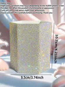 Luxury Rhinestone Makeup Brush Holder Pen Storage Box, Hexagonal Rhinestone Desktop Creative Storage Box, Sparkling Makeup Tool Storage Box, Large Capacity Multi-Functional Storage Cylinder, Fashionable Desktop Storage, Can Store Lipstick, Eyebrow Pencil, Nail Art Tools, Makeup Brushes, Stationery Pencils And Various Makeup Tools, Suitable For Bedroom Vanity, Bathroom, Makeup Room Desktop, Office And Dormitory Decoration, Home Decor Item - Multicolor - View 11