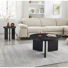 Modern Round Coffee Table Set With Fluted Texture Living Room Table Side Table Coffee Table - Elegance & Functionality For Living Room And Office (2 Pieces) - Black - View 5