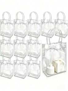 12/24pcs Transparent Gift Bags, Clear PVC Tote Bags With Ribbon Decoration, Suitable For Birthday, Wedding, Bridal Shower And Halloween/Christmas Party Decoration - Multi-color - View 7