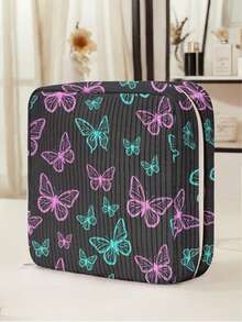 1pc Butterfly All-Over Print Corduroy Multi-Compartment Storage Zipper Sanitary Napkin Pouch, Portable Travel Period Bag For Student,Madam - Multicolor - View 3