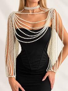Elegant Retro Style Beaded Tassel Shoulder Necklace - Unique & Sexy Accessory For Bikini Tops, Suitable For Weddings And Parties - White - View 4