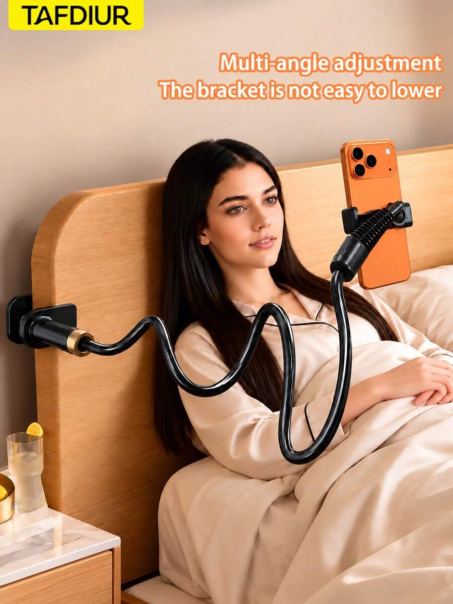 TAFDIUR 1pc ABS Material + Aluminum Alloy Max 75cm Flexible Adjustable Clip-On Slouchy Phone Holder, Suitable For Living Room/Office/Bedroom And Other Scenes, Aluminum Alloy Easier To Bend And Adjust, Clip-On Installation Convenient And Fast, Multi-Point Rotation Adjustment, Stable And Not Easily Shaking - Multicolor - View 1