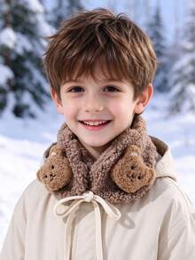 1pc Toddler Plush Bear Ear Muffs, Comfortable Fleece Adjustable Drawstring Children Ear Warmers, Sweet Neutral Color Baby Outdoor Casual Ear Accessories - 1PC - View 3