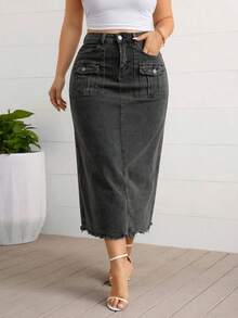 Women Denim Skirts - Dark Grey - View 1