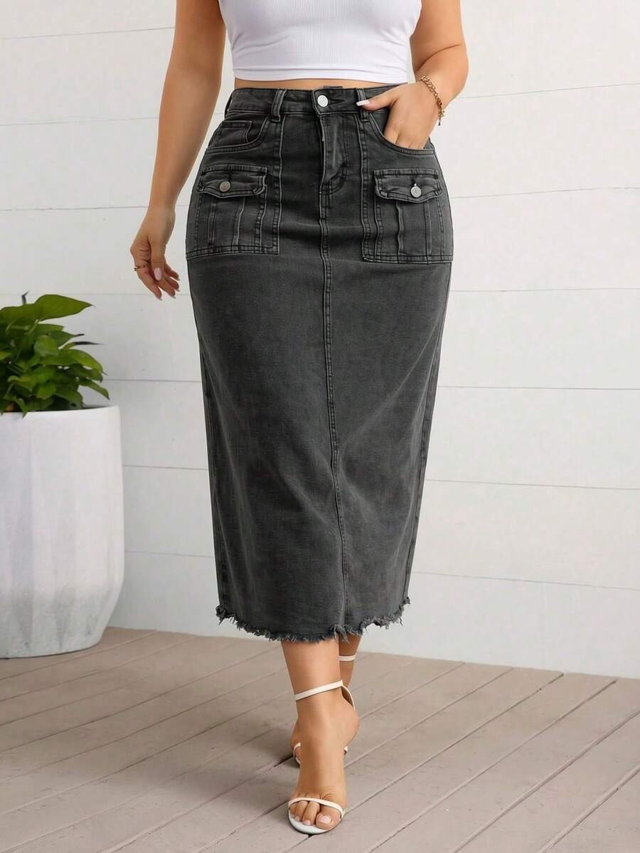 Women Denim Skirts - Dark Grey - View 1