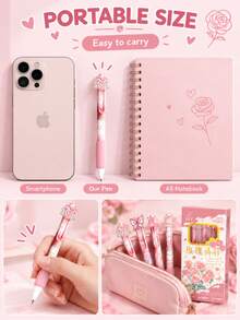 4pcs Romantic Rose Pen Set - Cute Decorative Pens For Journaling, School And Office Use With Comfortable Grip Design - Sets - View 7