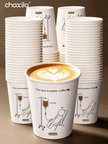 choxila Custom Logo Disposable Paper Coffee Cups 9oz Single Wall Thickened White Paper Cups, Suitable For Hot Drinks, Coffee Shop Takeout, Office Daily Use, Ideal For Coffee Shop Owners - Multicolor - View 4